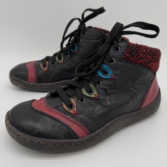 Rieker Shoes - Rieker “Simona 30” Lace Up Leather Ankle Boot Black/Wine/Brandy Size EU 38/US 7